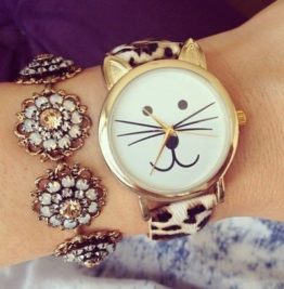 Reloj leopardo extensible piel sintética cara de gatito R102